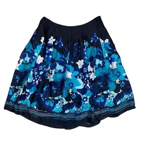 Alfani Silk A-Line Knee Length Pleated Skirt in Blue Floral